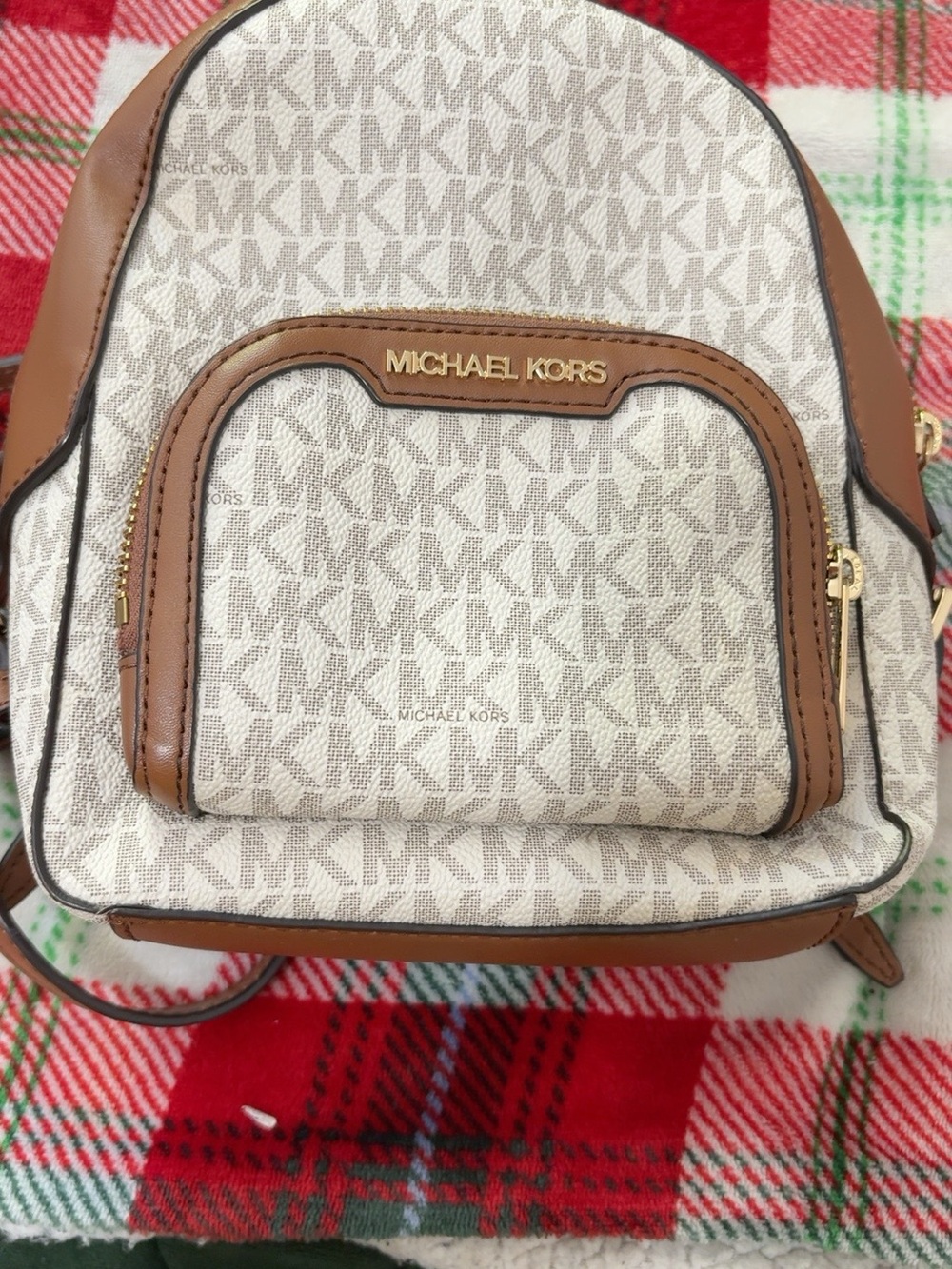 Michael Kors Small MK Signature Backpack – Vanilla & Brown – New Without Tags